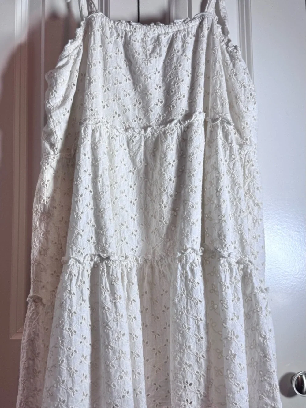 Altar’d State White Eyelet Tie Strap Dress Large Boho Cottagecore - Picture 3 of 10